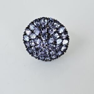 Genuine Tanzanite Cluster Ring in Platinum over Sterling Silver Sz 6